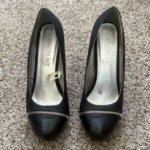 Madeline Black Textured Toe Heels